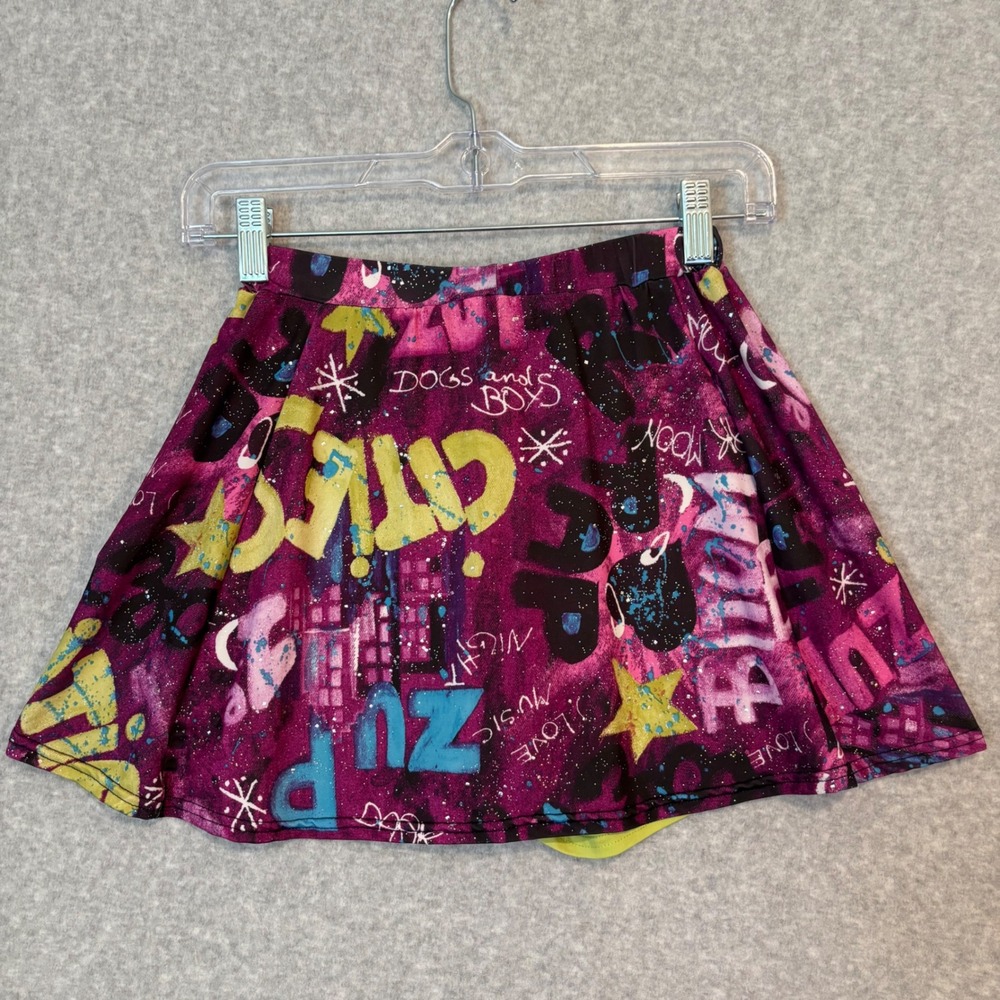 Y2K‎ Flirty Skirty Purple Graffiti Glitter Mini Skirt Skort Women's Small Artsy - Picture 4 of 10